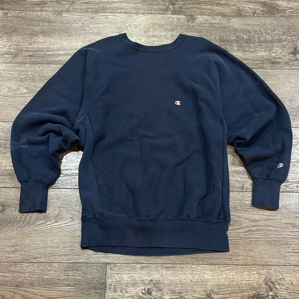 Vintage 90s Champion Reverse Weave Navy Blue Crewneck Sweatshirt USA Made XXL